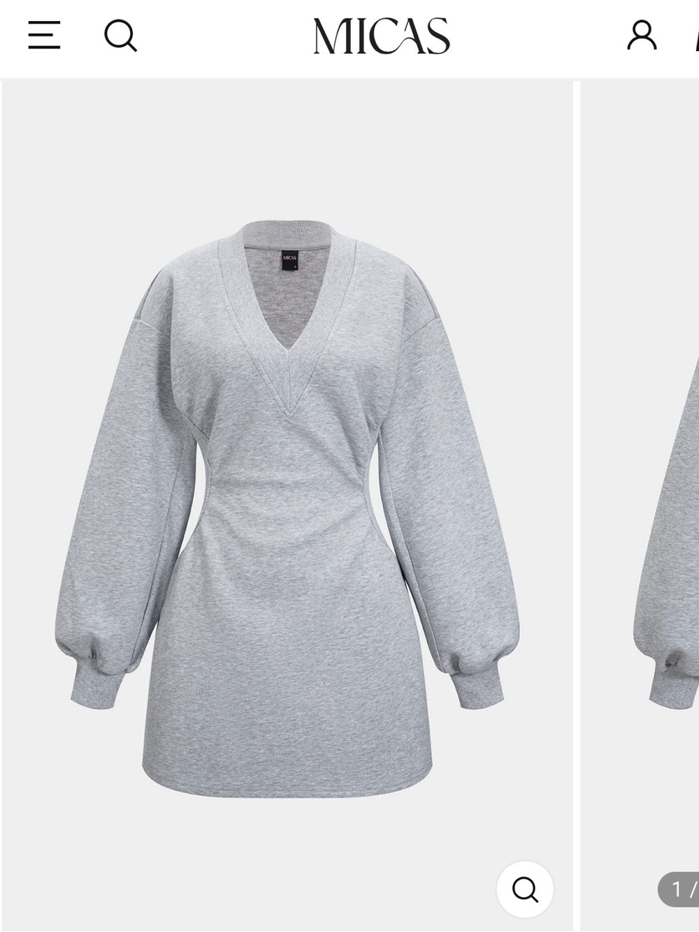 Micas Gray V‑Neck Sweatshirt Dress